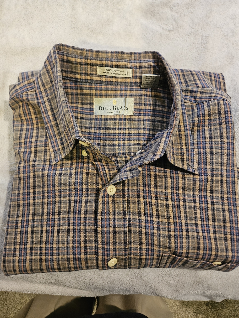 Bill Blass Menswear Plaid Long Sleeve Button Down Shirt – XL